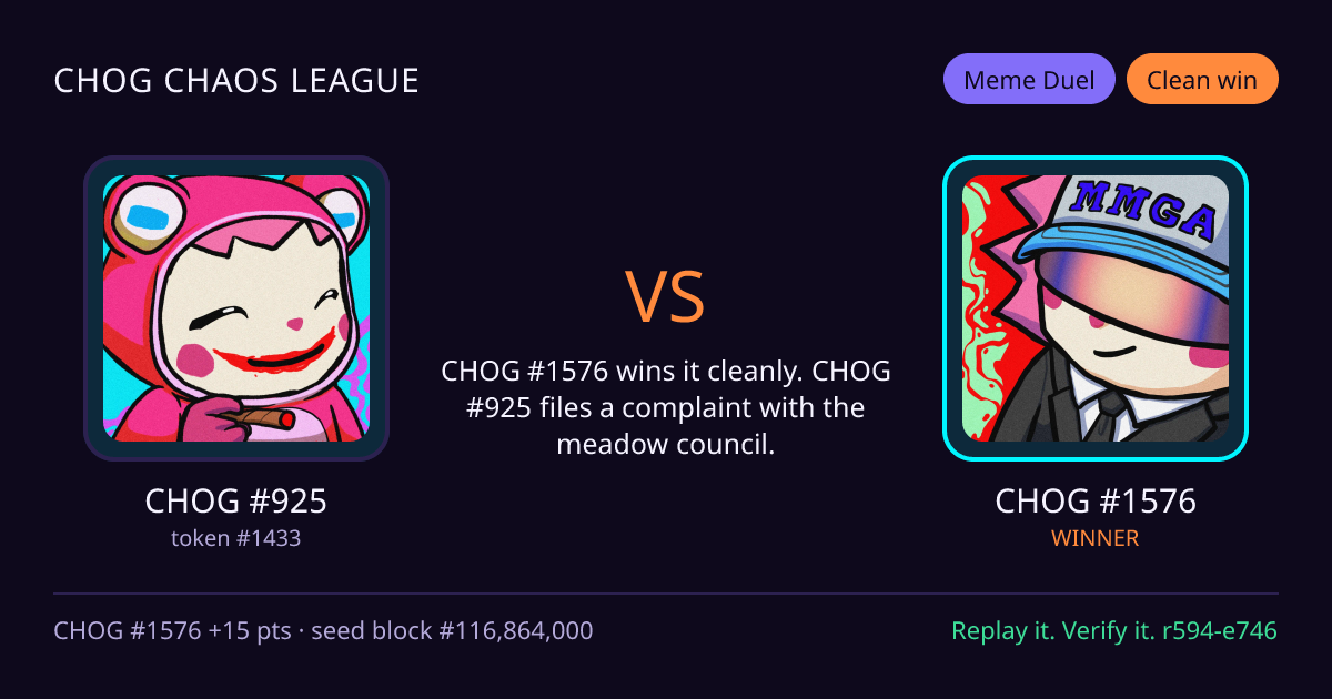 Highlight card: CHOG #925 versus CHOG #1576