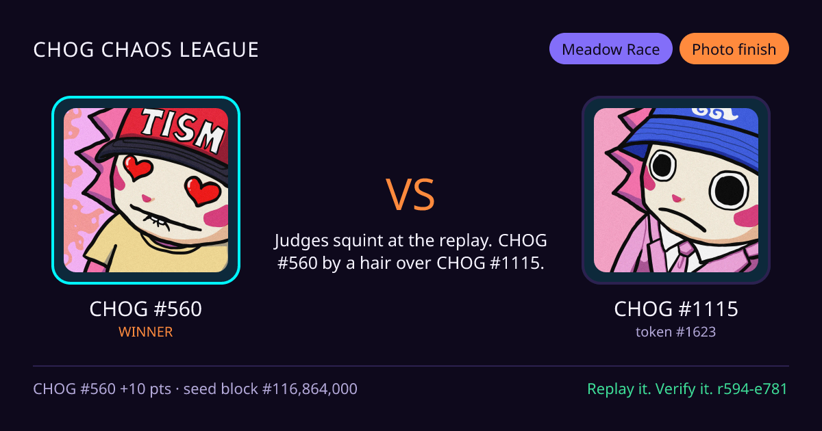 Highlight card: CHOG #560 versus CHOG #1115