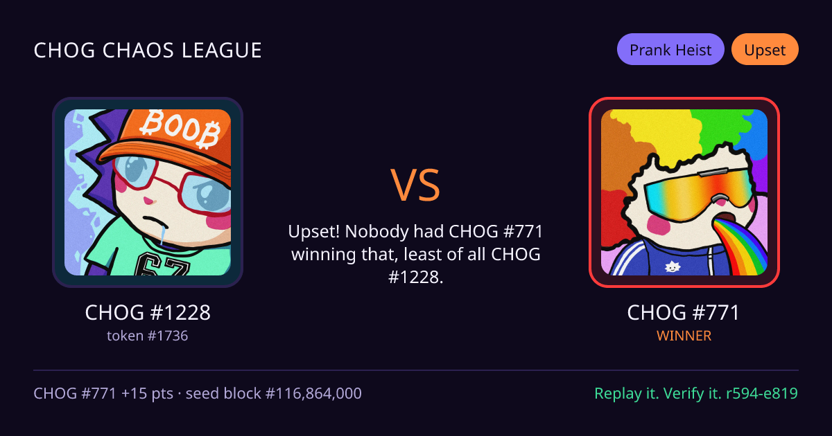 Highlight card: CHOG #1228 versus CHOG #771