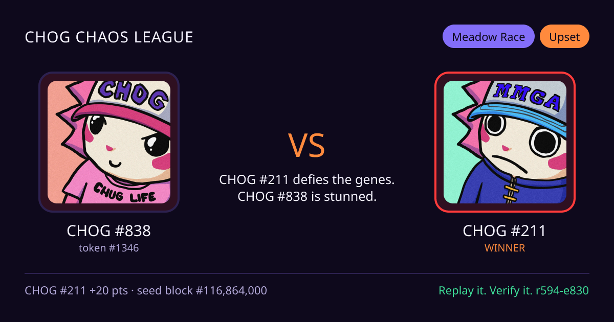 Highlight card: CHOG #838 versus CHOG #211