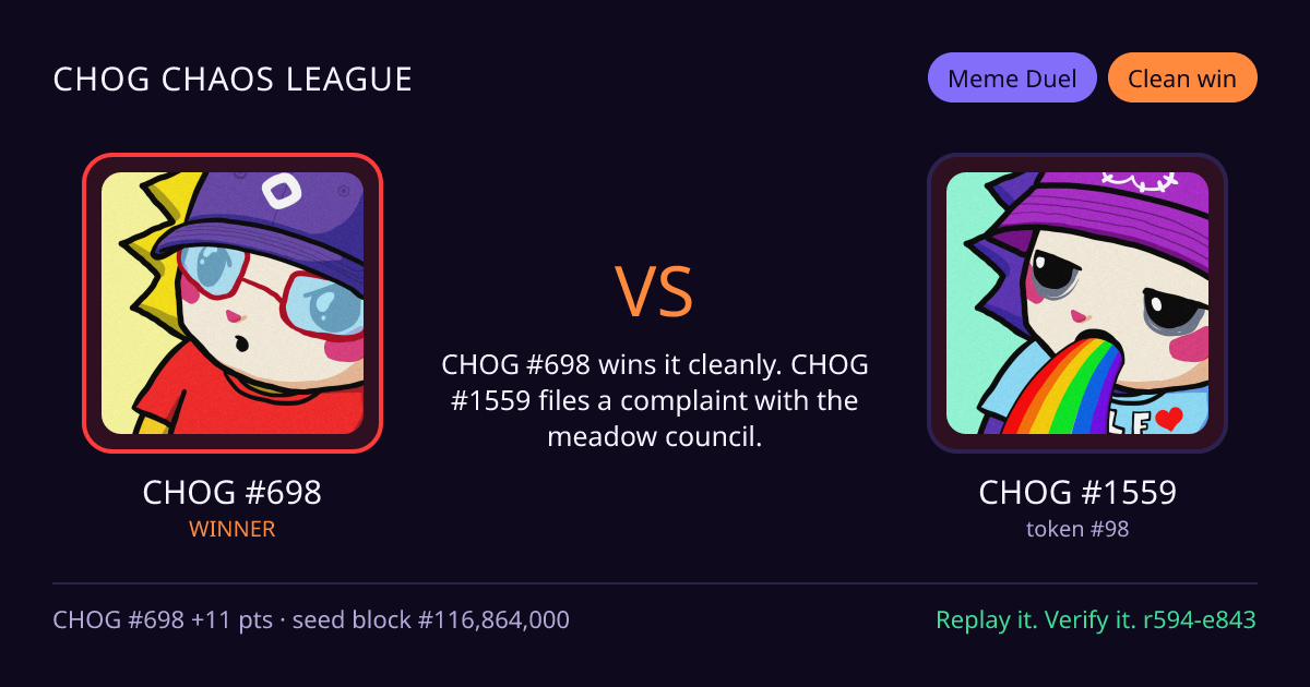 Highlight card: CHOG #698 versus CHOG #1559