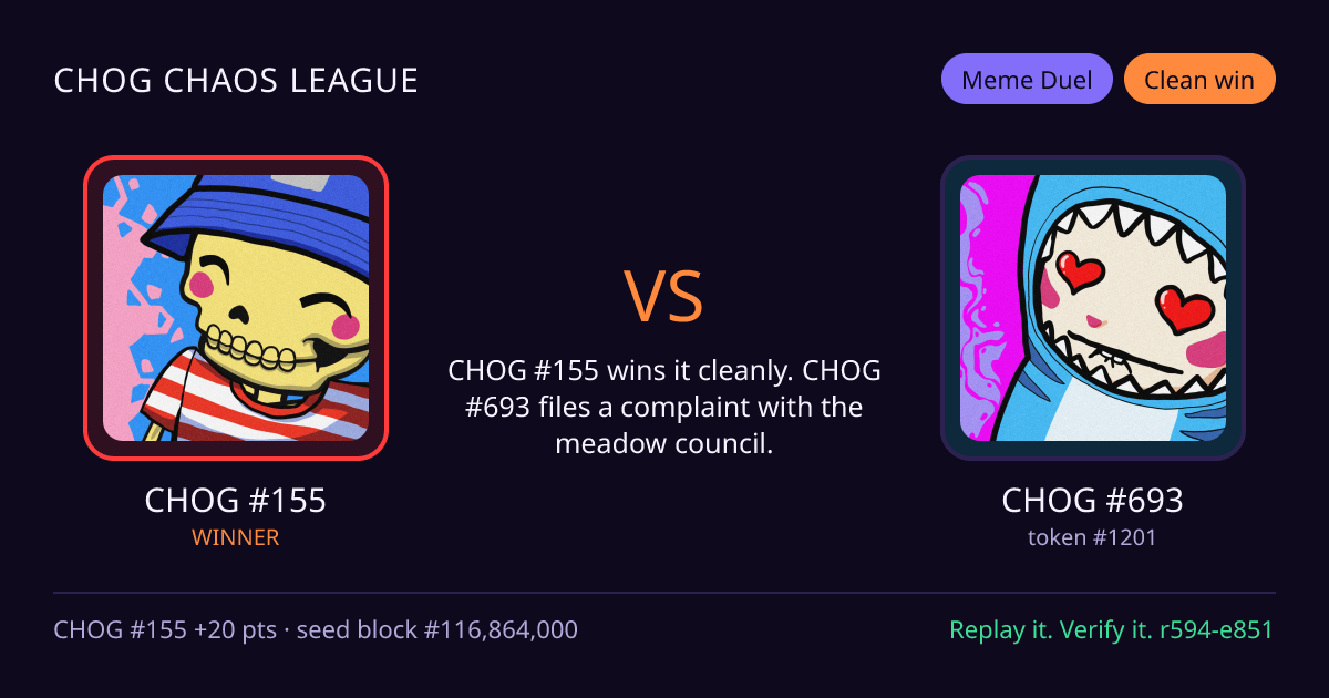 Highlight card: CHOG #155 versus CHOG #693