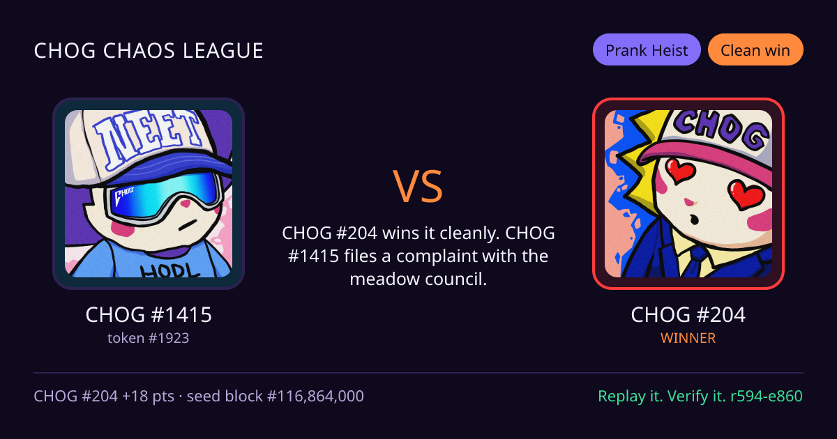 Highlight card: CHOG #1415 versus CHOG #204