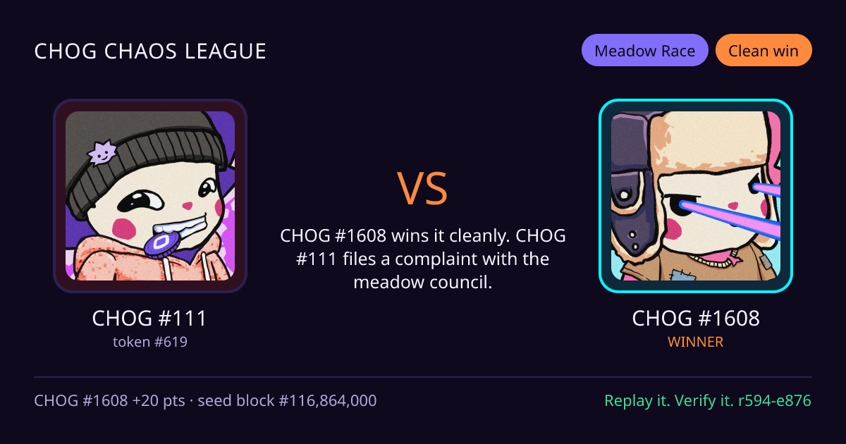 Highlight card: CHOG #111 versus CHOG #1608