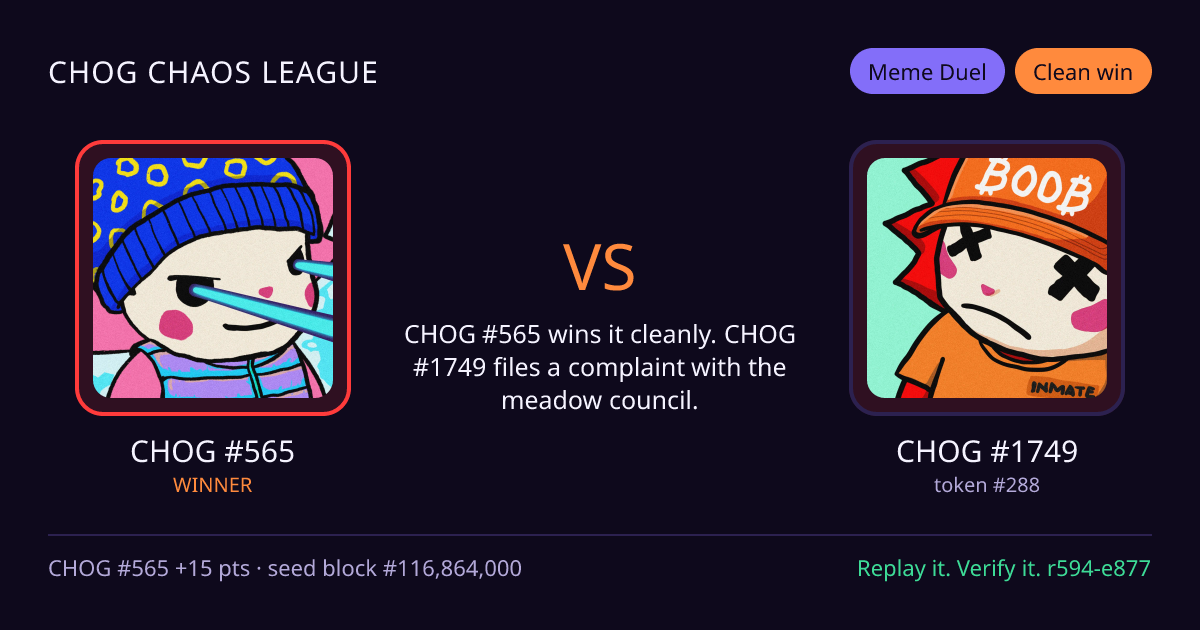 Highlight card: CHOG #565 versus CHOG #1749