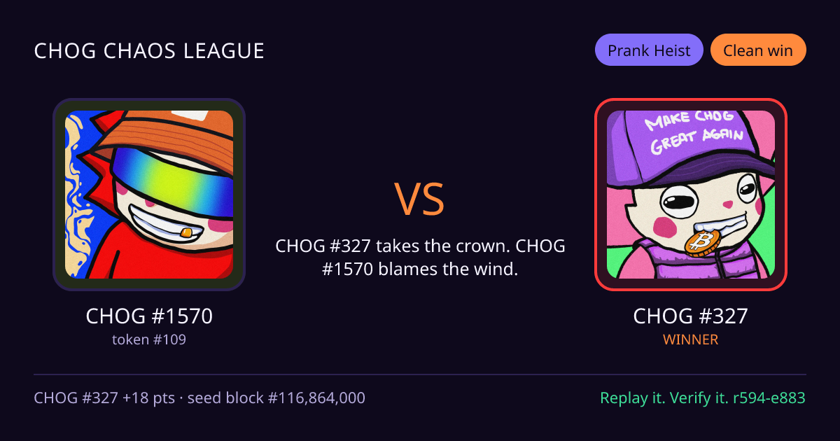 Highlight card: CHOG #1570 versus CHOG #327