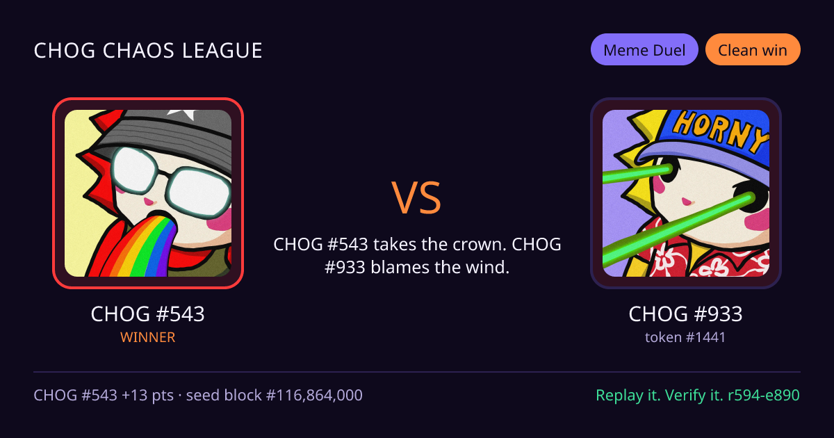 Highlight card: CHOG #543 versus CHOG #933