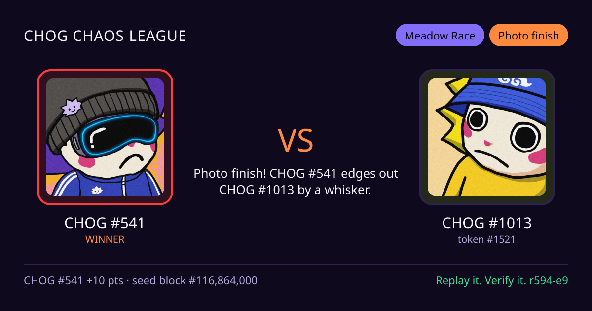 Highlight card: CHOG #541 versus CHOG #1013