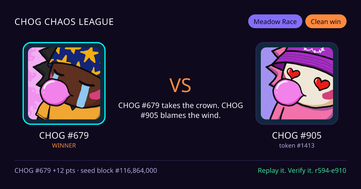 Highlight card: CHOG #679 versus CHOG #905