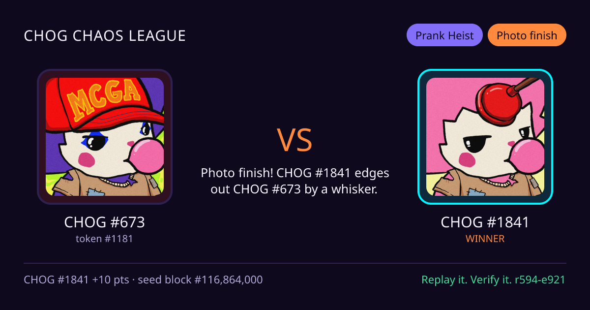Highlight card: CHOG #673 versus CHOG #1841