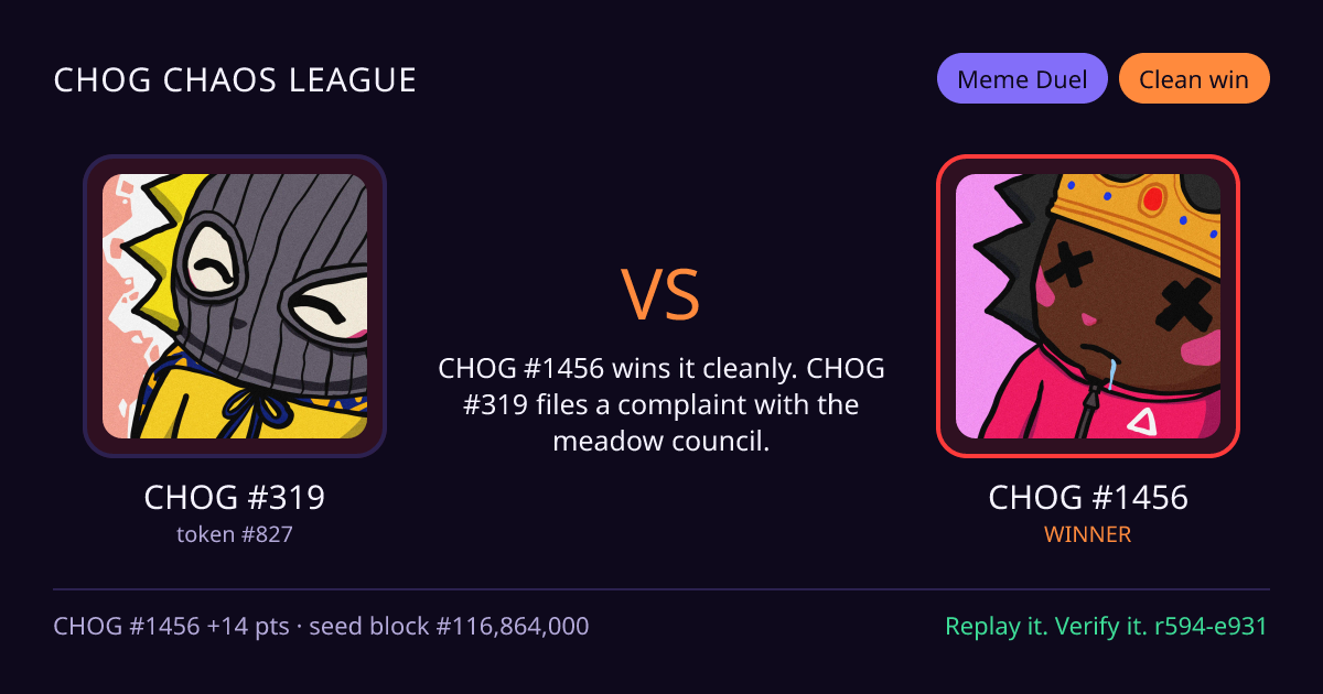 Highlight card: CHOG #319 versus CHOG #1456