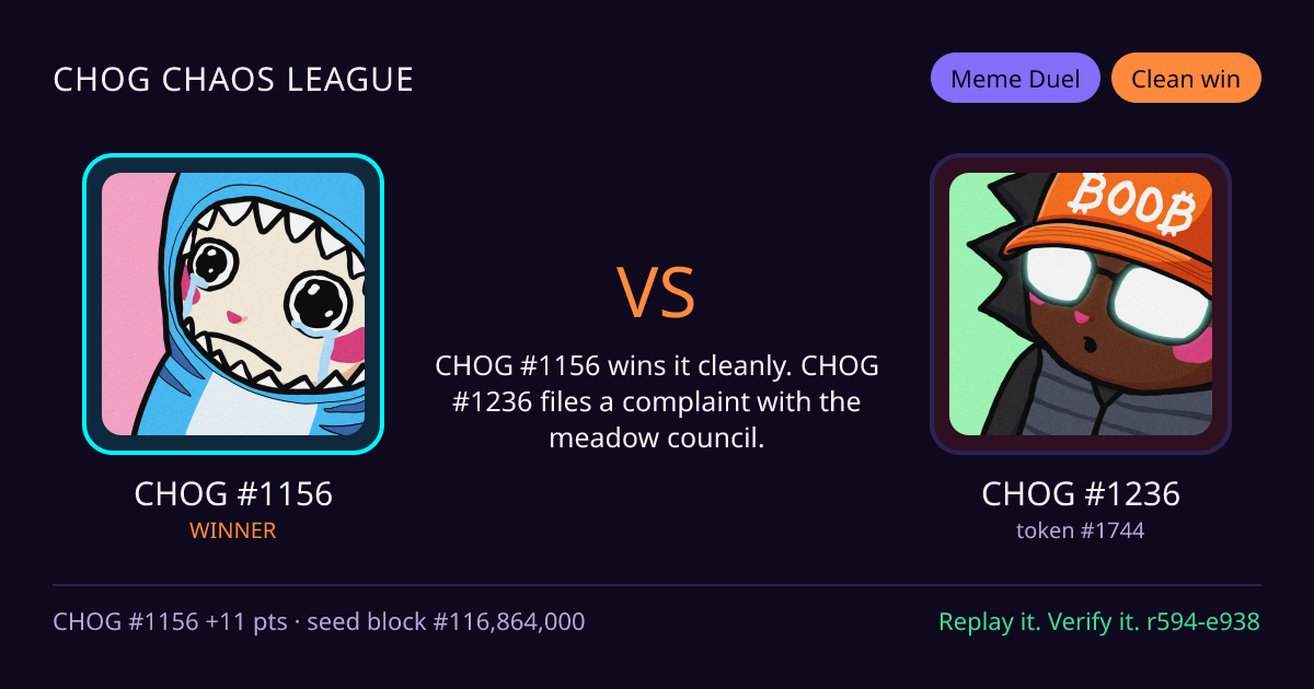 Highlight card: CHOG #1156 versus CHOG #1236
