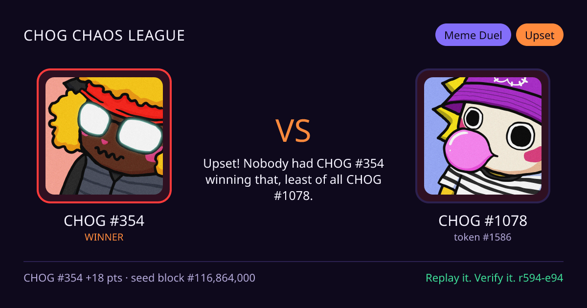 Highlight card: CHOG #354 versus CHOG #1078