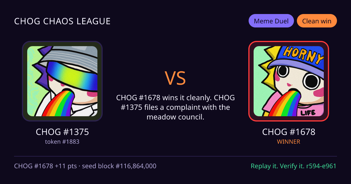Highlight card: CHOG #1375 versus CHOG #1678