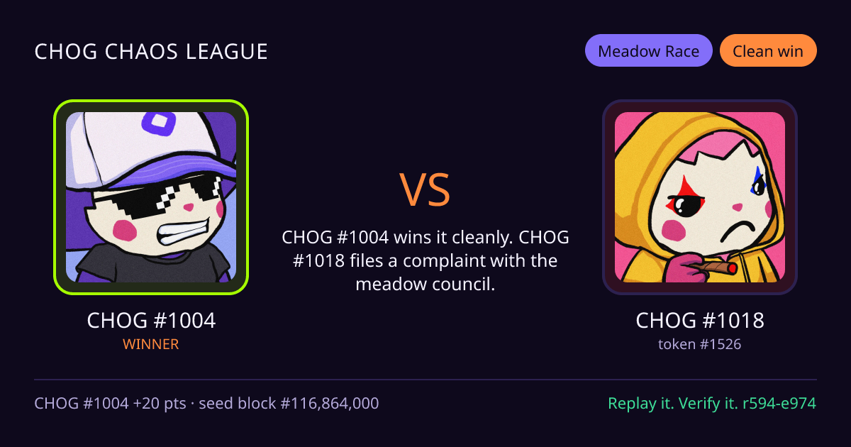 Highlight card: CHOG #1004 versus CHOG #1018