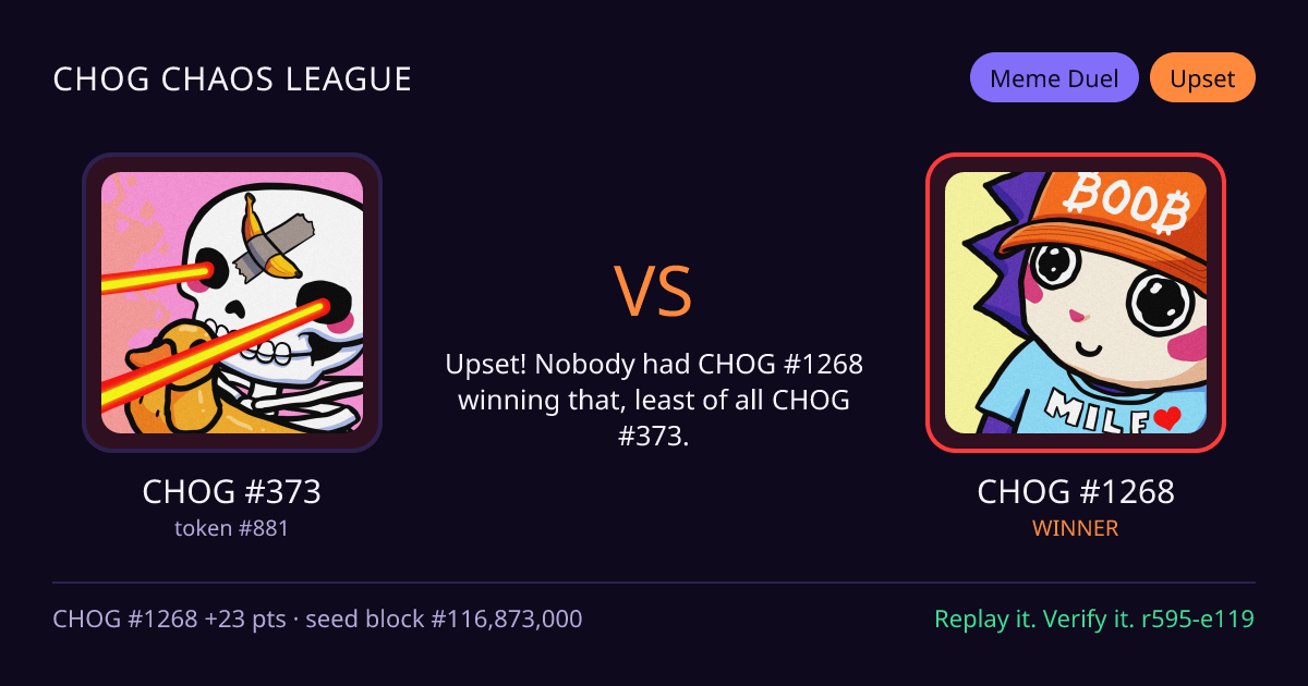 Highlight card: CHOG #373 versus CHOG #1268