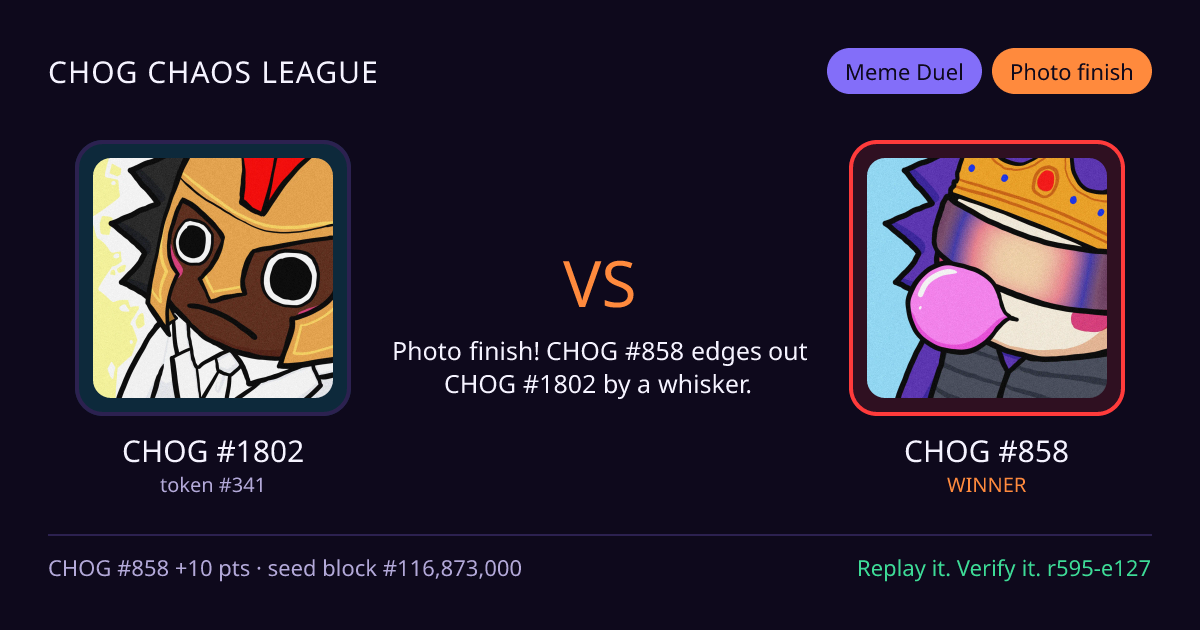 Highlight card: CHOG #1802 versus CHOG #858