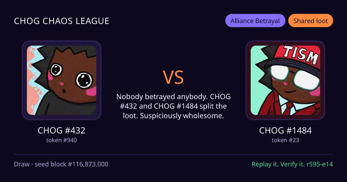 Highlight card: CHOG #432 versus CHOG #1484