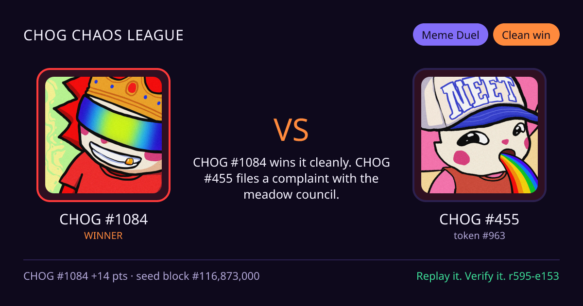 Highlight card: CHOG #1084 versus CHOG #455