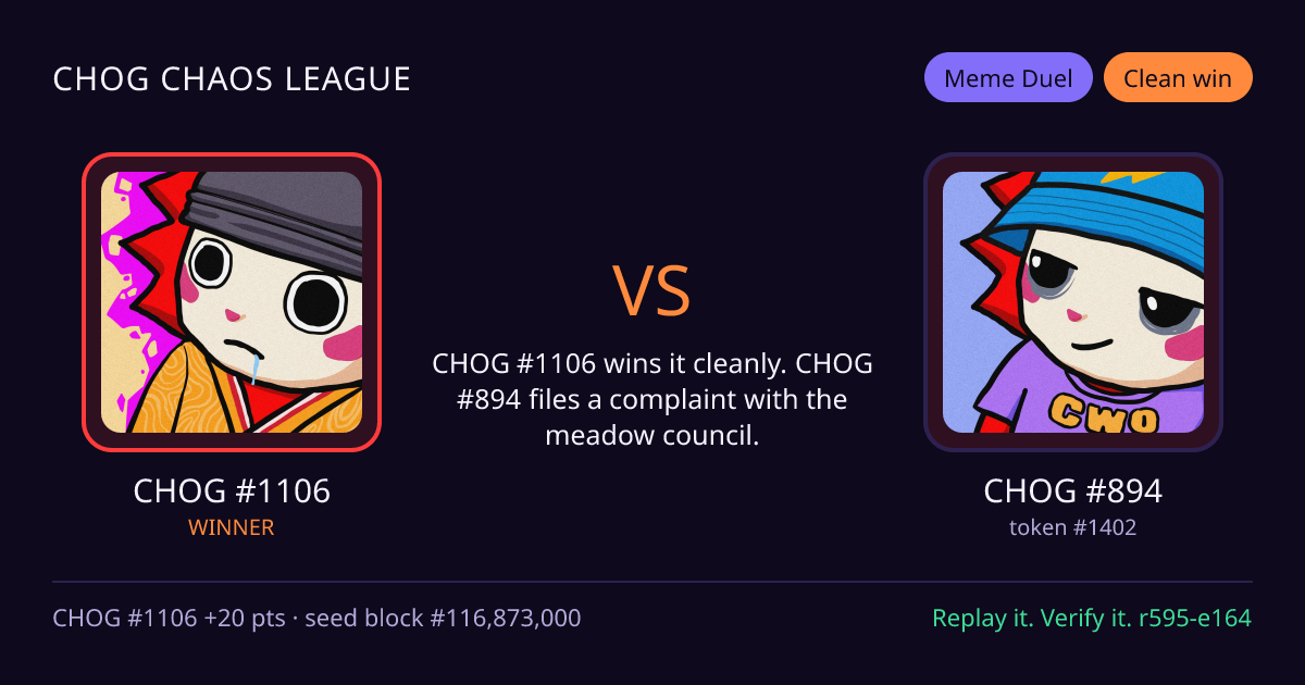 Highlight card: CHOG #1106 versus CHOG #894