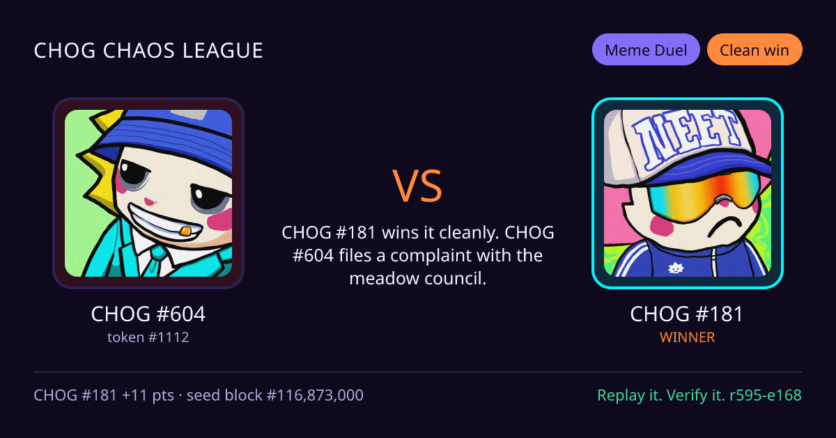 Highlight card: CHOG #604 versus CHOG #181