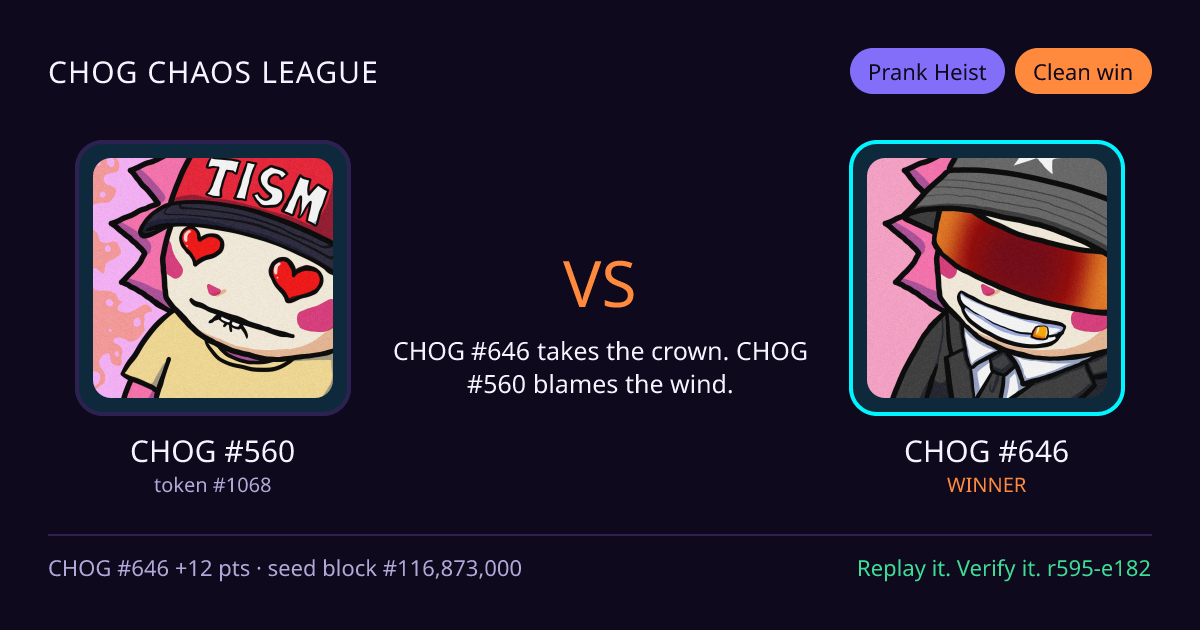 Highlight card: CHOG #560 versus CHOG #646