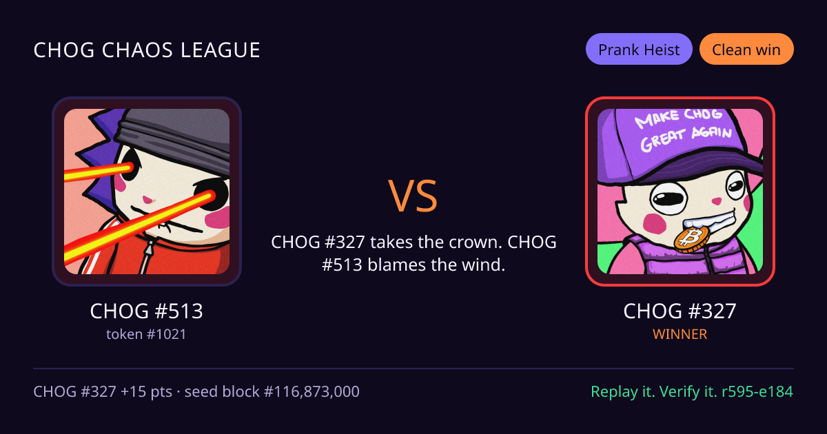 Highlight card: CHOG #513 versus CHOG #327