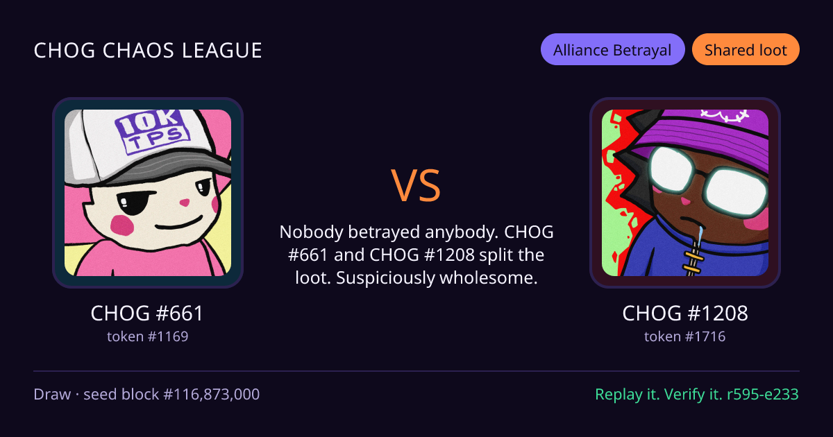 Highlight card: CHOG #661 versus CHOG #1208