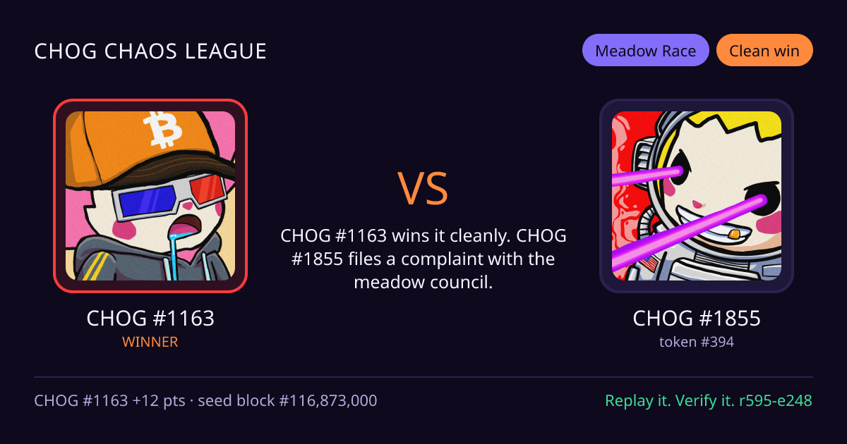 Highlight card: CHOG #1163 versus CHOG #1855