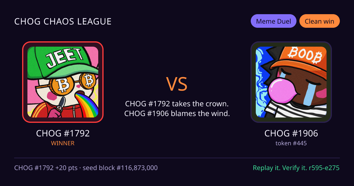 Highlight card: CHOG #1792 versus CHOG #1906