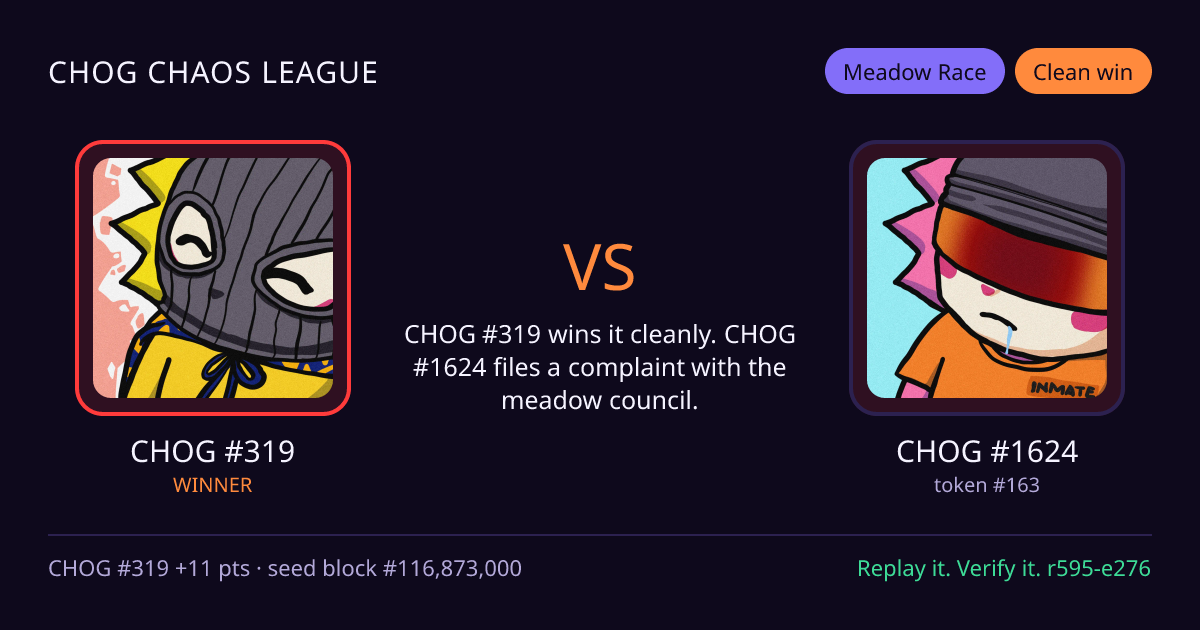 Highlight card: CHOG #319 versus CHOG #1624