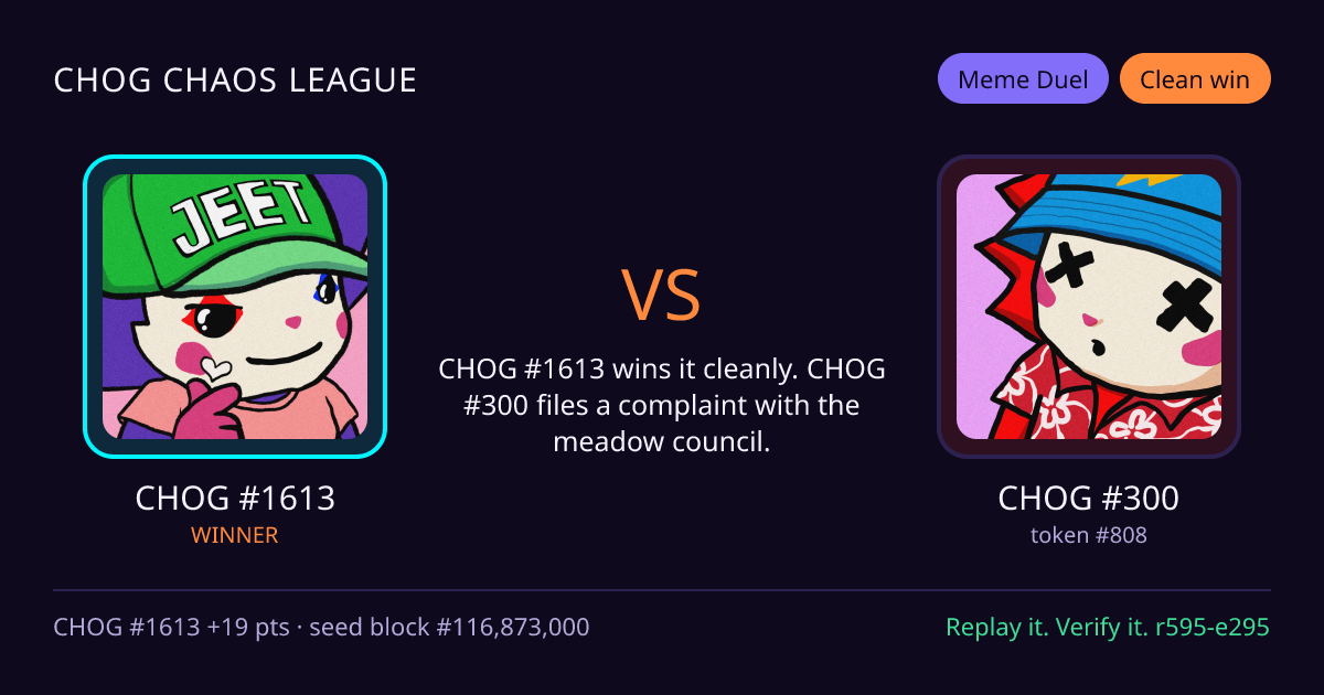 Highlight card: CHOG #1613 versus CHOG #300