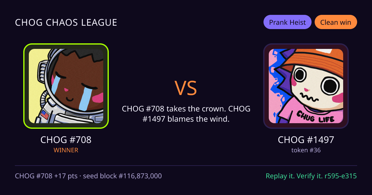 Highlight card: CHOG #708 versus CHOG #1497