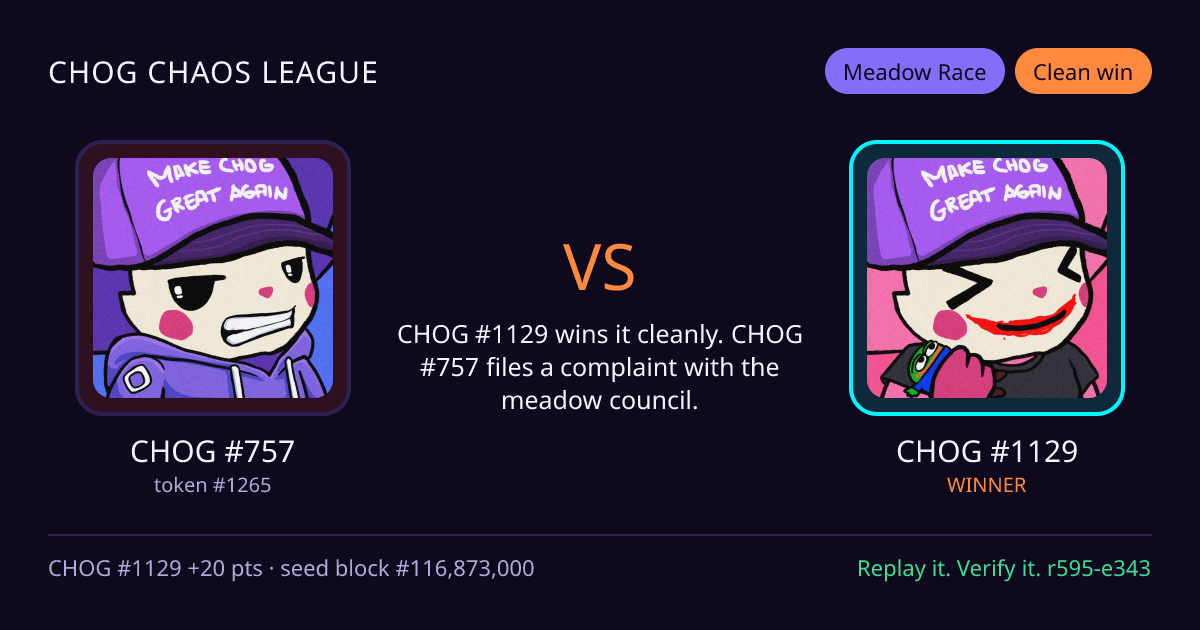 Highlight card: CHOG #757 versus CHOG #1129