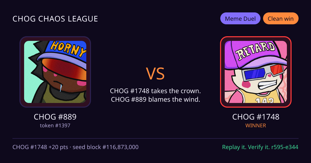 Highlight card: CHOG #889 versus CHOG #1748
