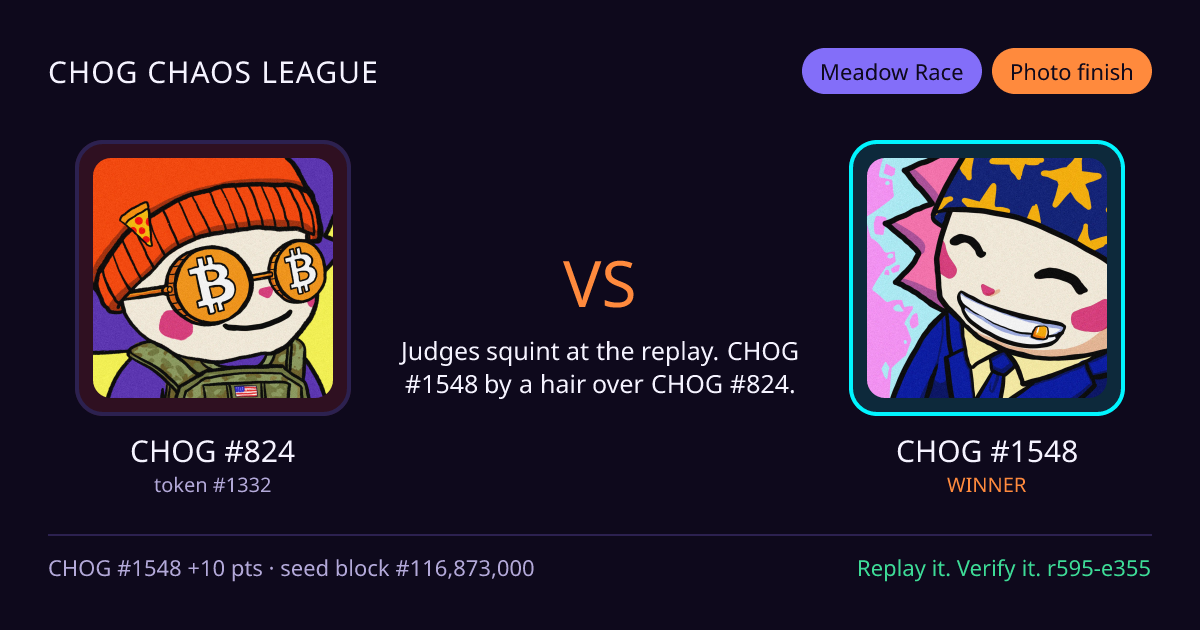 Highlight card: CHOG #824 versus CHOG #1548