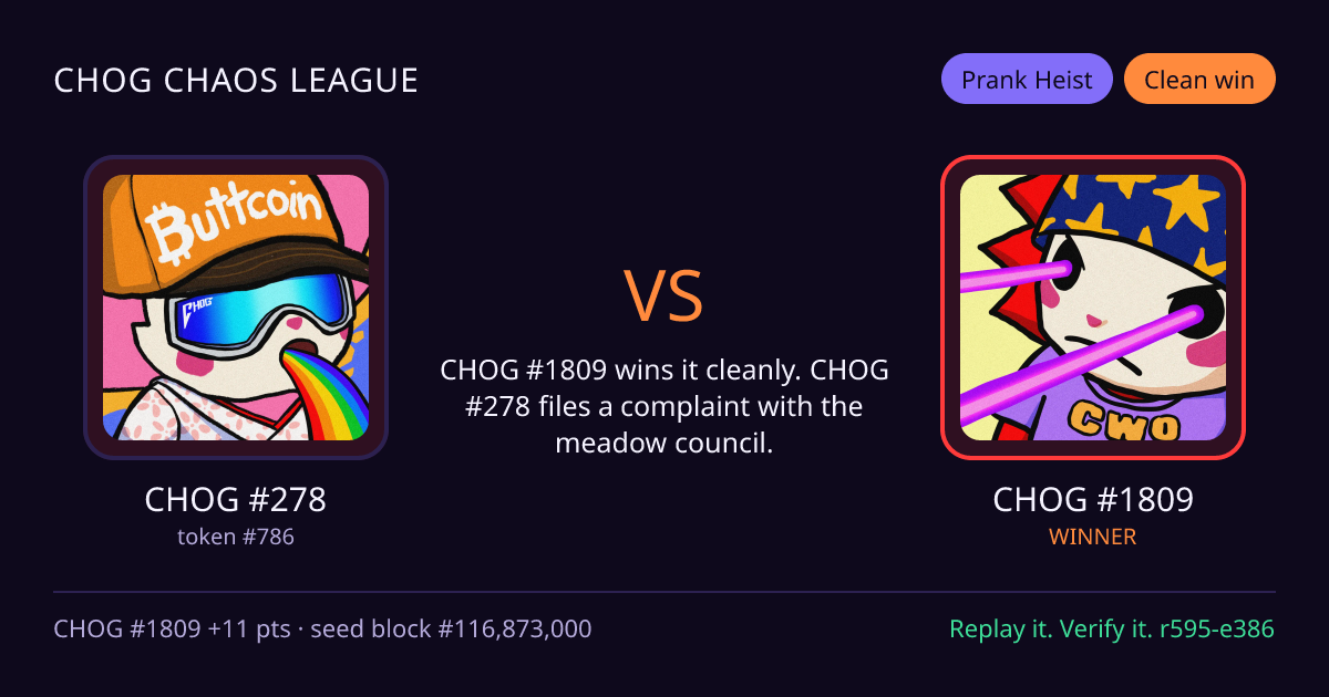 Highlight card: CHOG #278 versus CHOG #1809