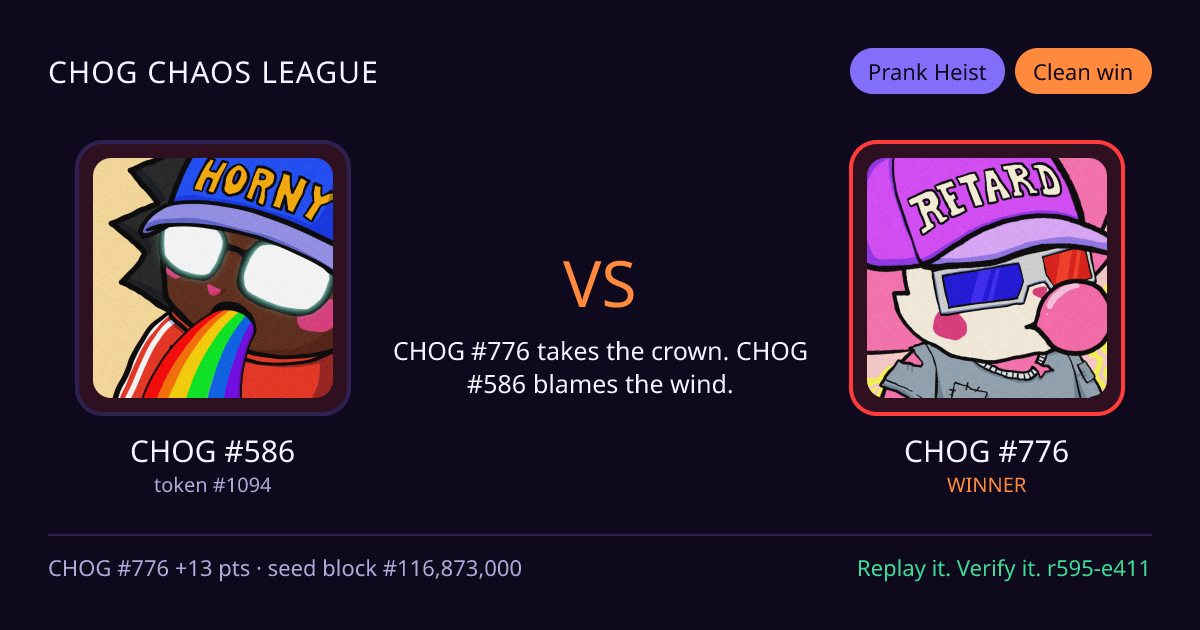 Highlight card: CHOG #586 versus CHOG #776