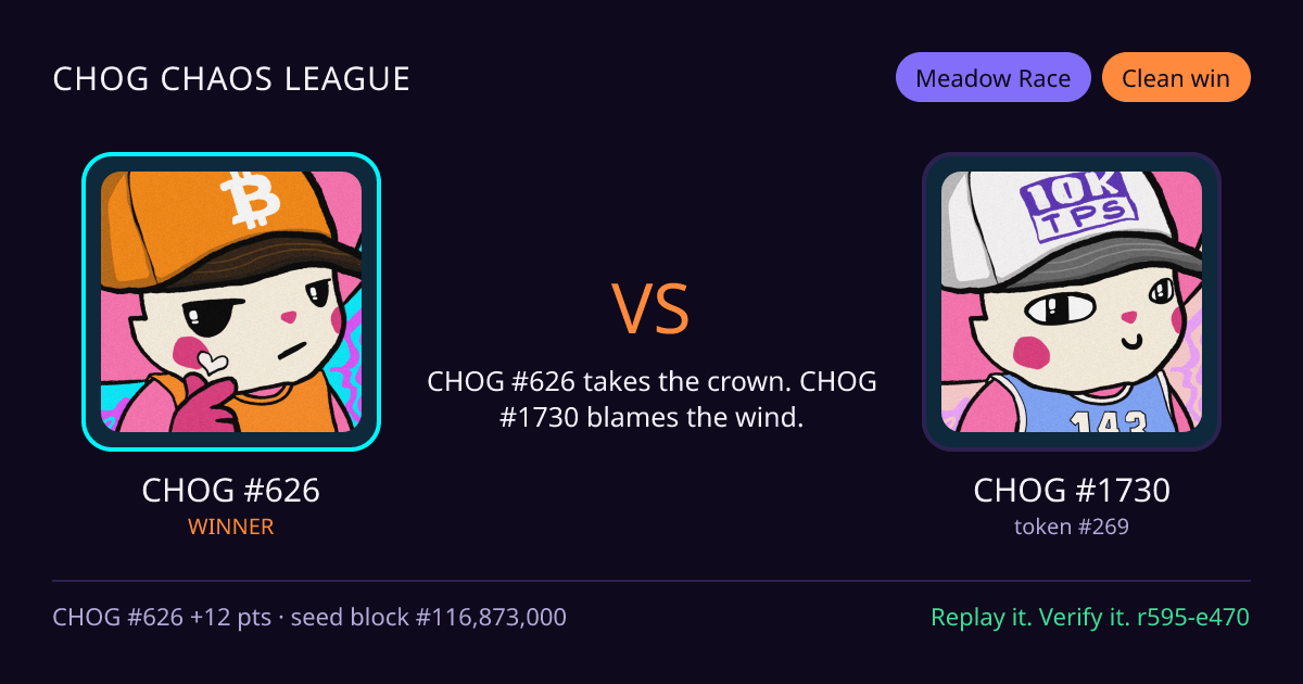 Highlight card: CHOG #626 versus CHOG #1730