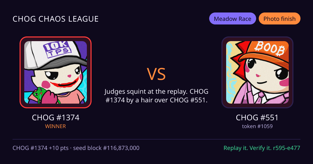 Highlight card: CHOG #1374 versus CHOG #551