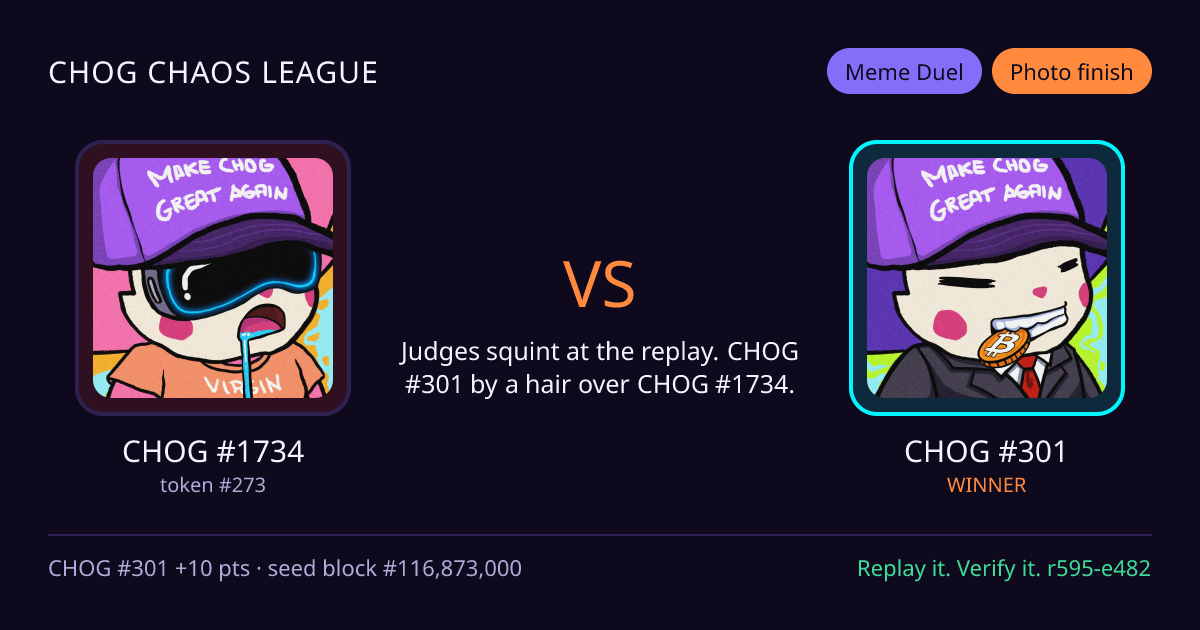Highlight card: CHOG #1734 versus CHOG #301
