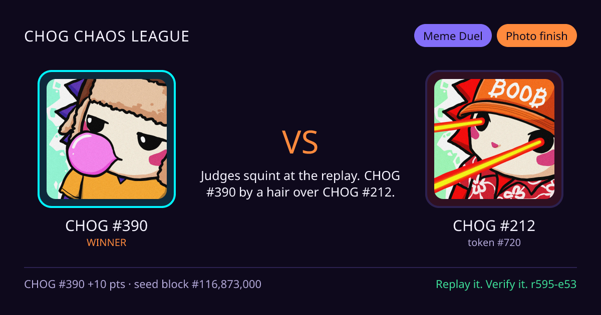 Highlight card: CHOG #390 versus CHOG #212