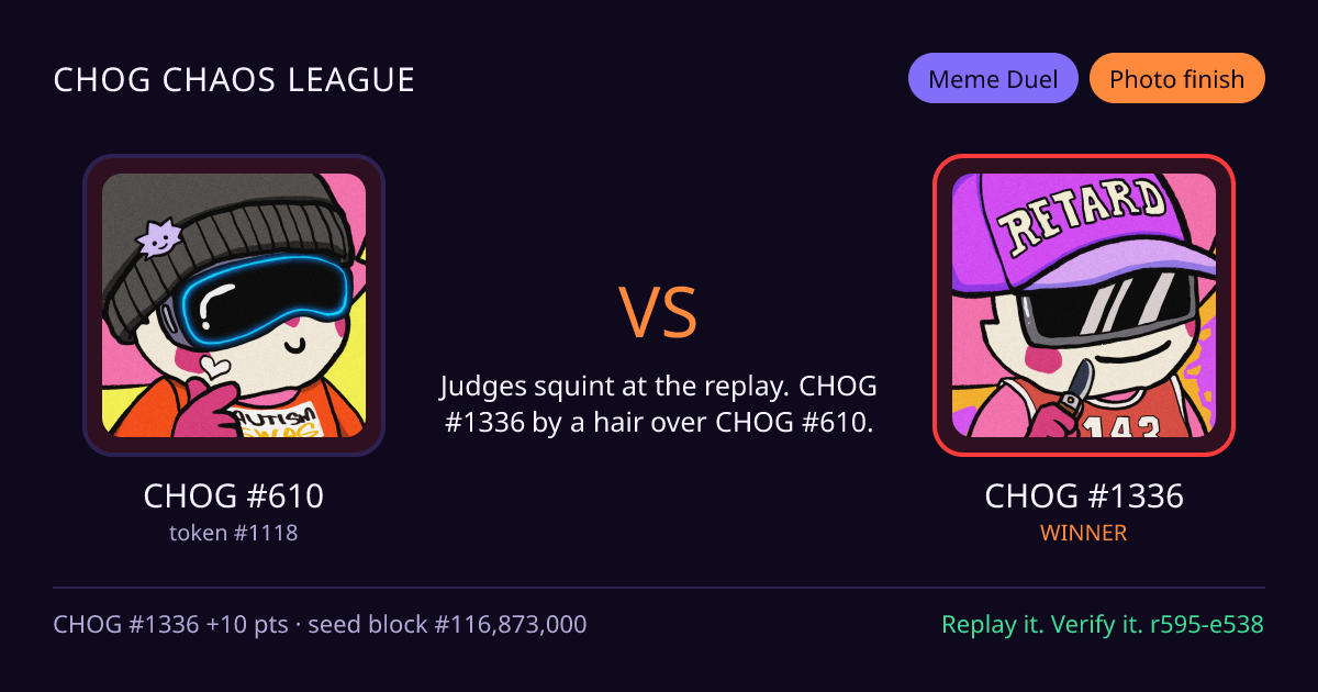 Highlight card: CHOG #610 versus CHOG #1336