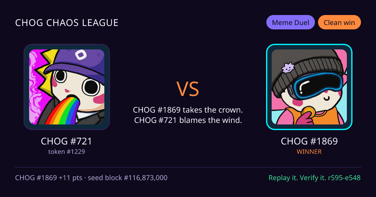 Highlight card: CHOG #721 versus CHOG #1869