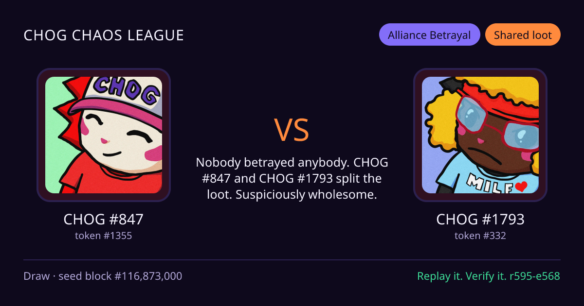 Highlight card: CHOG #847 versus CHOG #1793