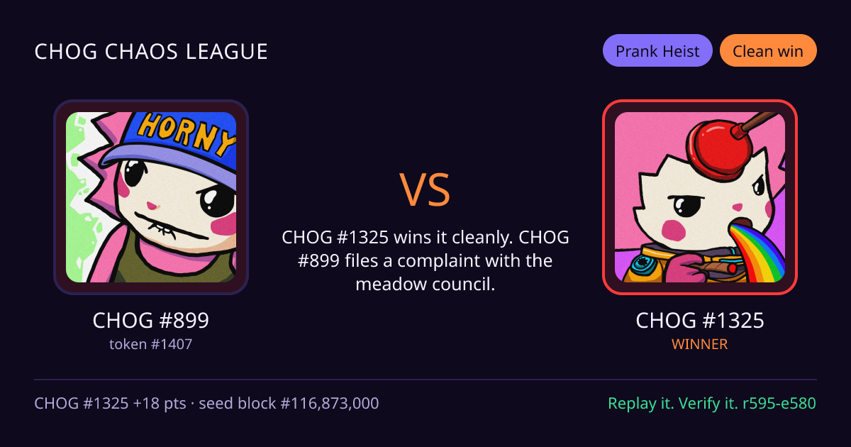 Highlight card: CHOG #899 versus CHOG #1325