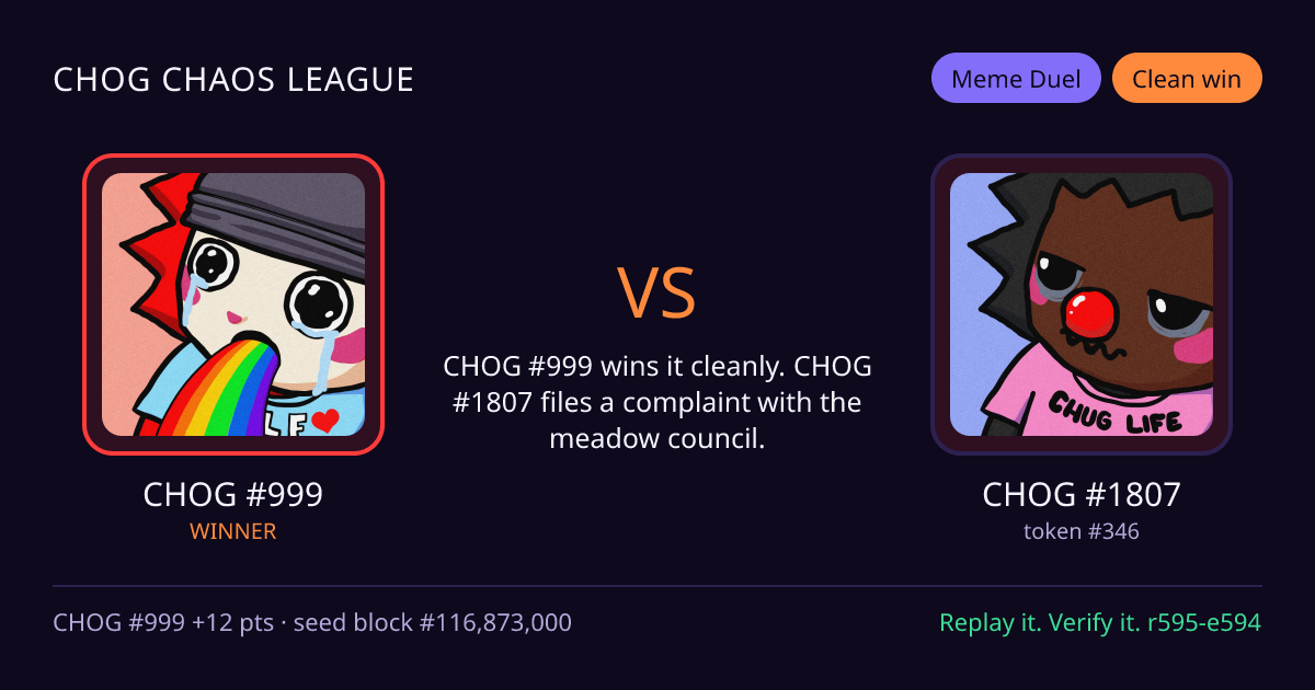 Highlight card: CHOG #999 versus CHOG #1807