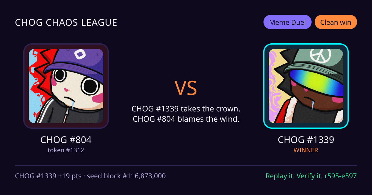 Highlight card: CHOG #804 versus CHOG #1339