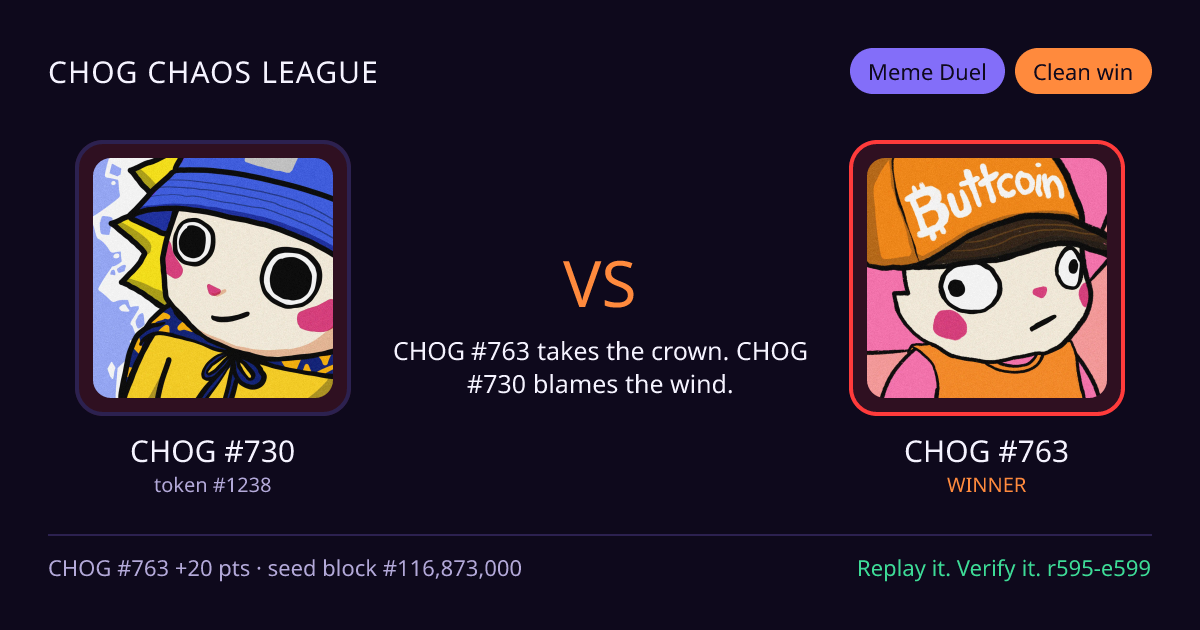 Highlight card: CHOG #730 versus CHOG #763