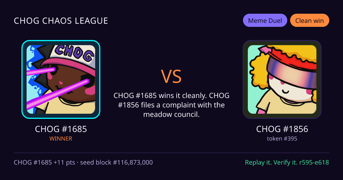 Highlight card: CHOG #1685 versus CHOG #1856